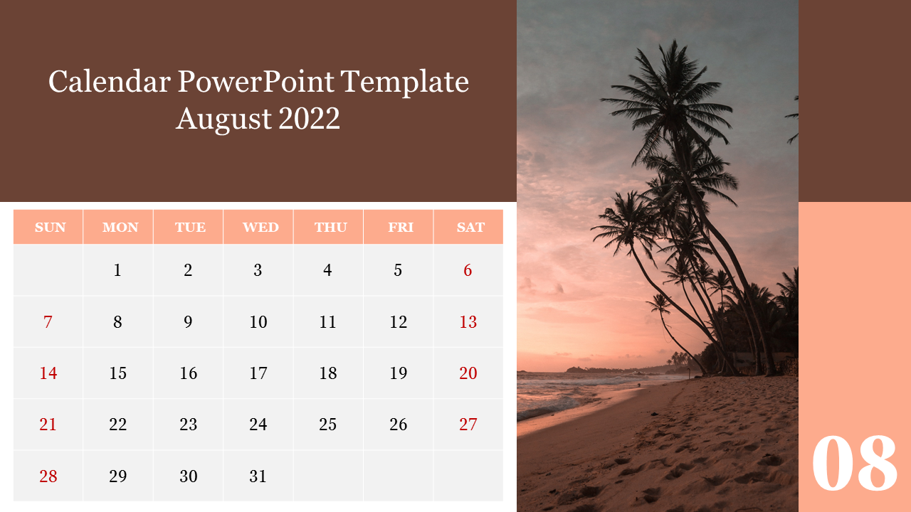 Calendar PowerPoint Template August 2022